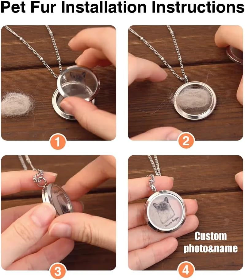 callie Personalized Pet Fur Memorial Necklace - Custom Name, Dog Cat Hair Ashes Storage Glass Necklace, Birthday Memory Jewelry Gifts for Women Pet Lovers