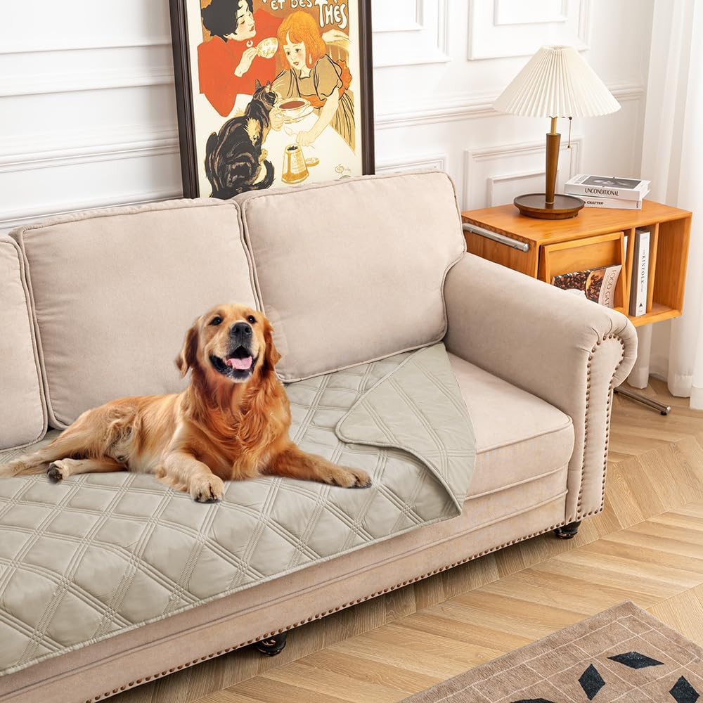 fuguitex Waterproof Dog Blanket Reversible for Small Dogs Resistant Leakproof Washable Couch Cushion Bed Protector Cover for Indoor Furniture Pet Friendly（30"*70",Brown+Khaki+Khaki