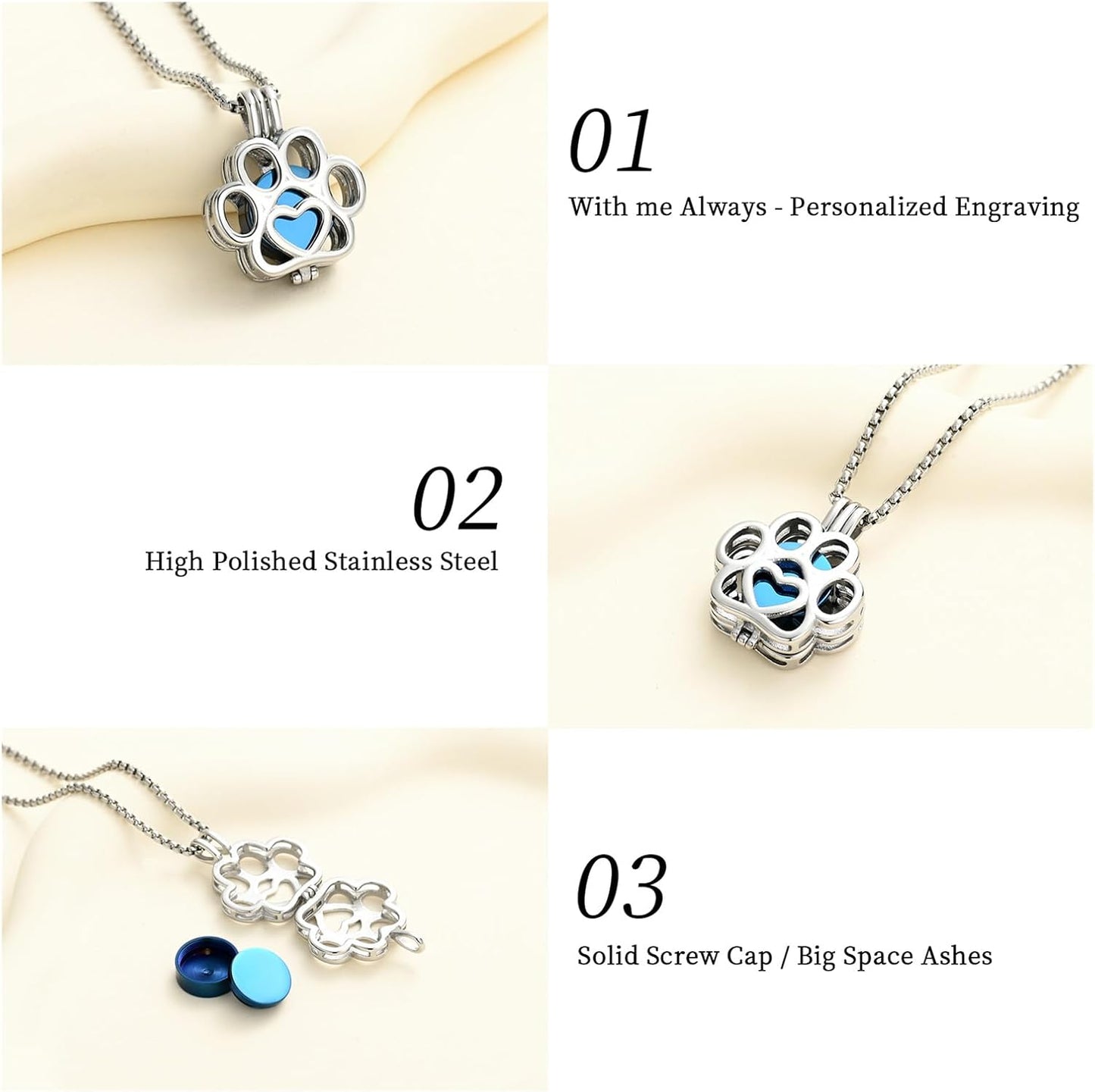 Oinsi Pet Cremation Jewelry For Ashes For Dog/Cat Paw Stainless Steel Memorial Locket Urn Necklace Inside Mini Case Keepsake Cremation Jewelry Women Men