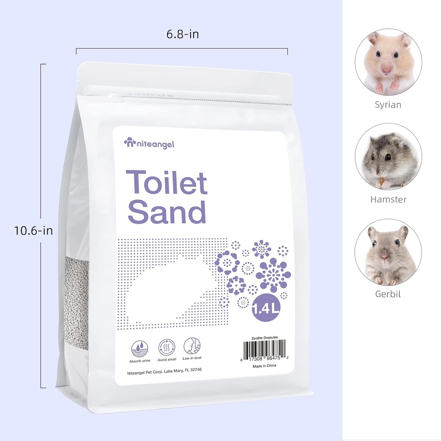 Niteangel Training Litter Potty Sand - Hamster Sand Bath for Syrian Dwarf Hamsters Gerbils Mice Lemming Degus or Other Small-Sized Pets (1.4 L x 2 - Purple Label)
