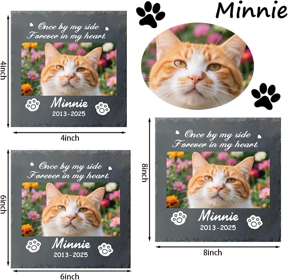Custom Pet Memorial Stone - Personalized Cat Grave Marker with Name & Photo - Sympathy Gifts for Loss of Beloved Pet - Cemetery Decor - Rainbow Bridge Memorial for Cats (Style G)