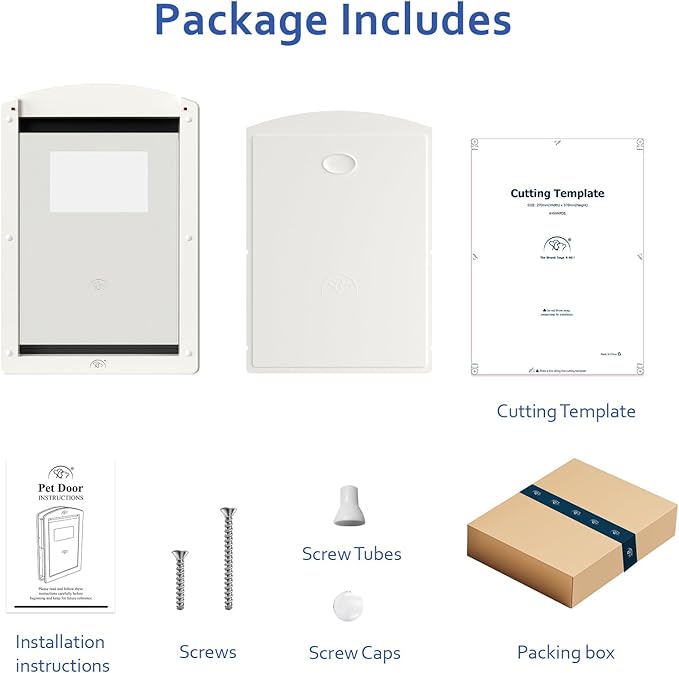 [Classicmacher] White Frame Dog Doors for Medium Dogs, Strong Plastic Pet Door with Sliding Lock Panel and Magnetic Soft Flap, Doggy Door for Door, Doggie Door Up to 25Lbs (Medium, Milk White)