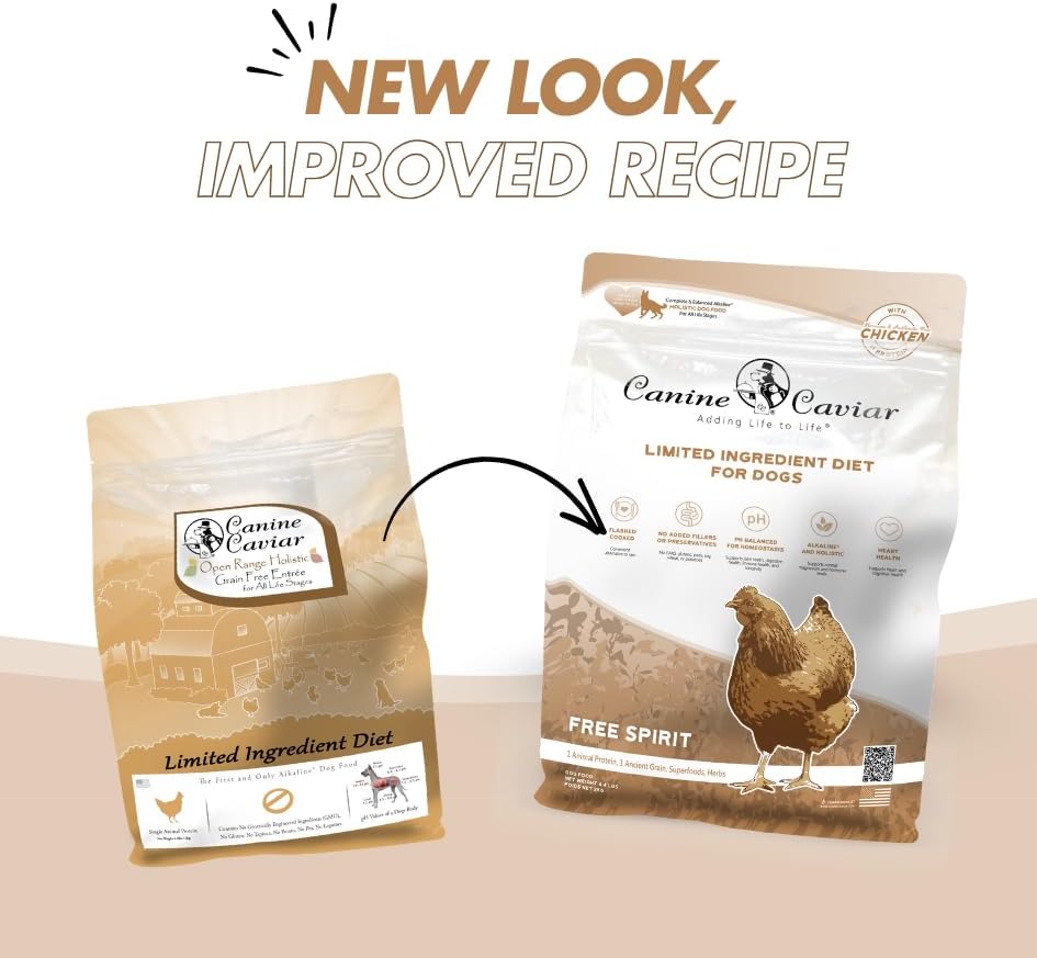 Canine Caviar - Free Spirit: Chicken & Pearl Millet Alkaline Dry Dog Food, Limited Ingredients, Gluten-Free, Based on Science & Research, Veterinary Alternative Diet (4.4 Pound Bag)