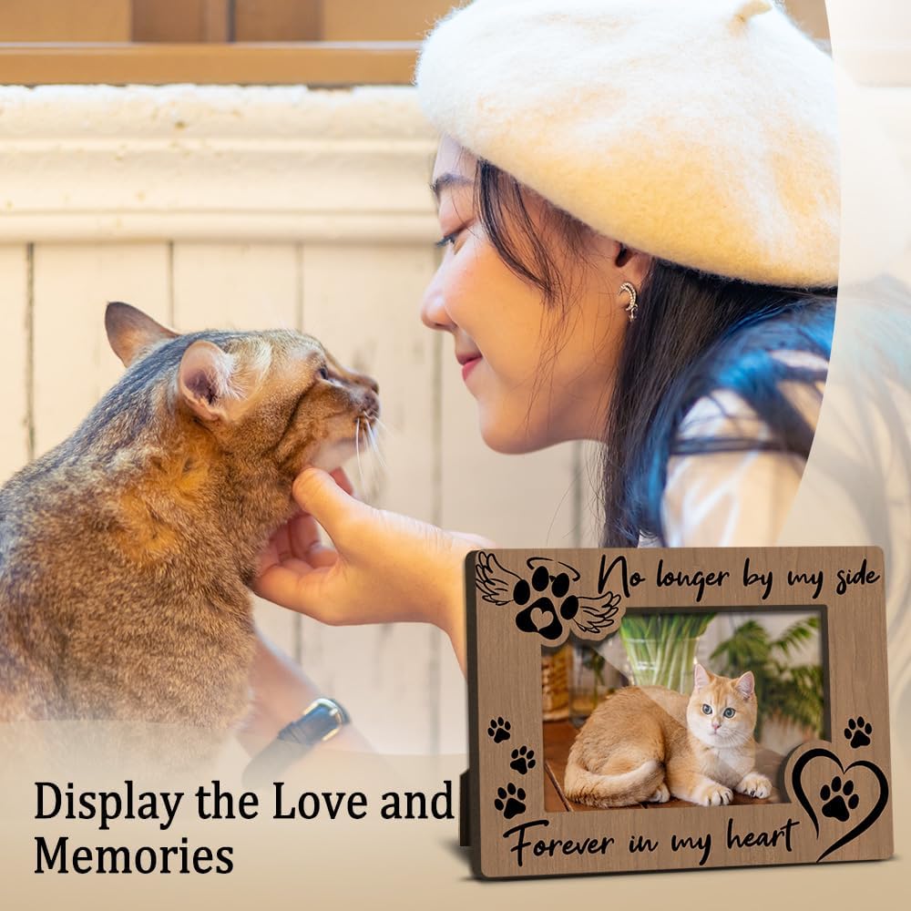 Cat Memorial Photo Frames Dog and Cat Loss Remembrance Gift Sympathy Keepsake for Pet Lovers Condolence Present for Pet Owner No Longer by my Side Forever in my Heart Picture Frames 4x6 Photo - YY005