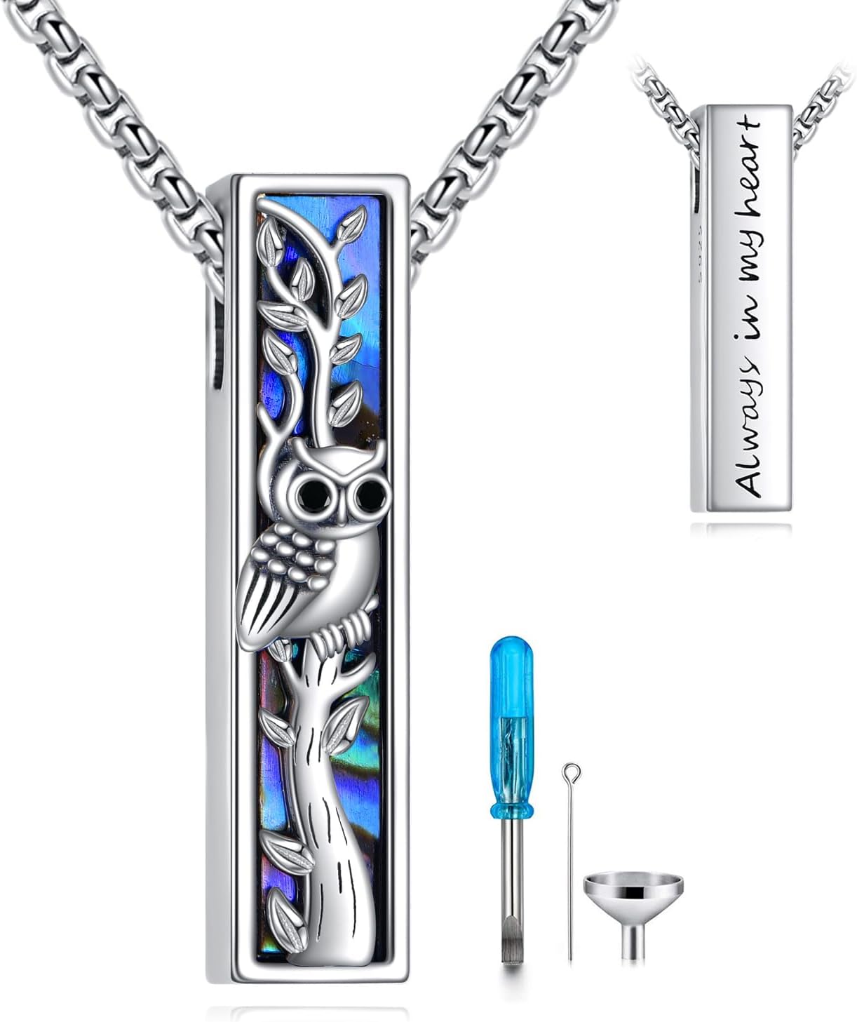 Urn Necklaces for Ashes Sterling Silver 3D Vertical Bar Memorial Pendant for Loved Ones Keepsake Cremation Jewelry Gifts for Women Men