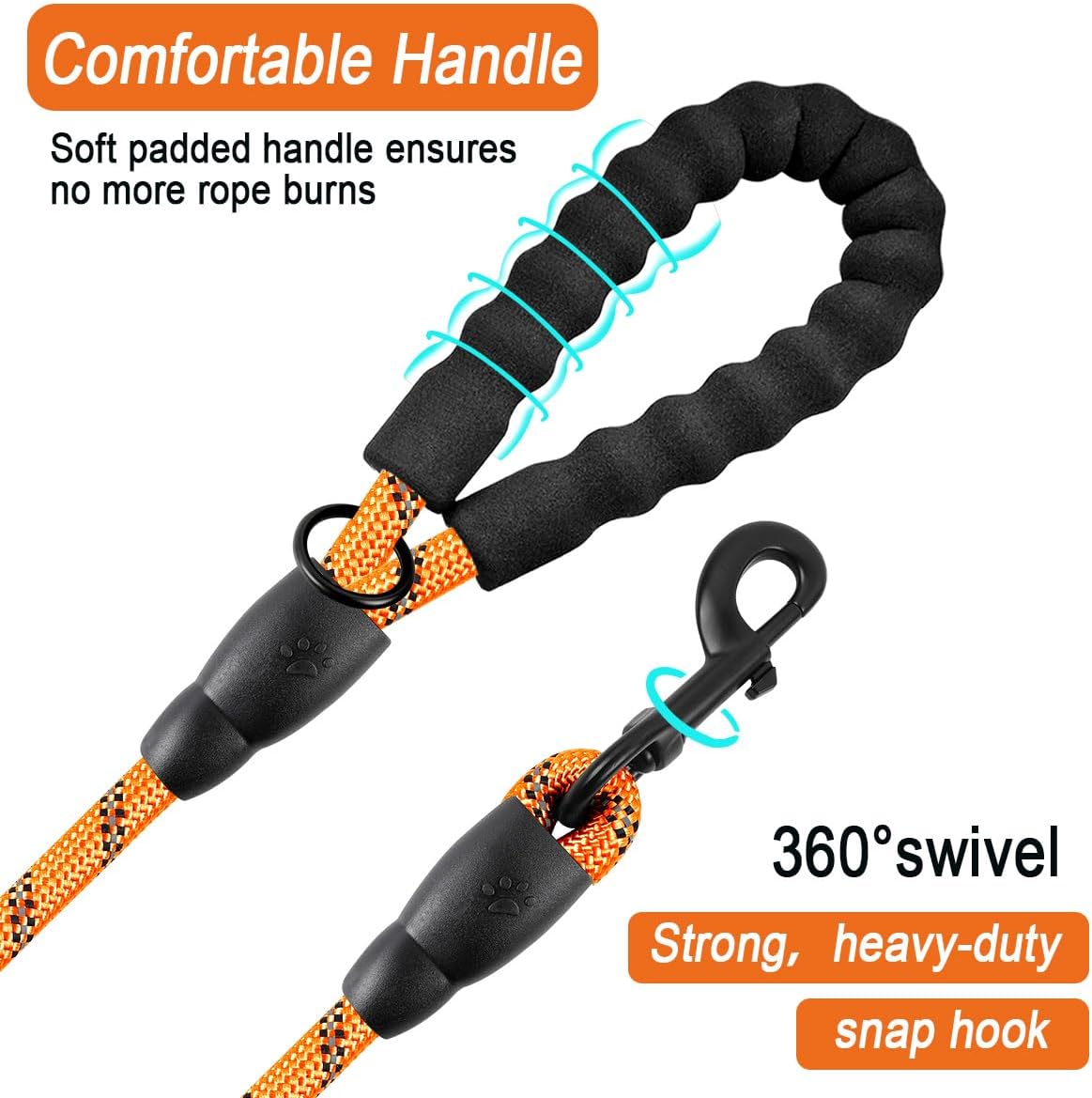 BARKBAY Dog Leashes for Large Dogs Heavy Duty Dog Leash 2 Pack 5 FT with Comfortable Padded Handle Highly Reflective Threads for Medium Large Dogs Walking Training Running (5FT-1/2,Orange+Black)