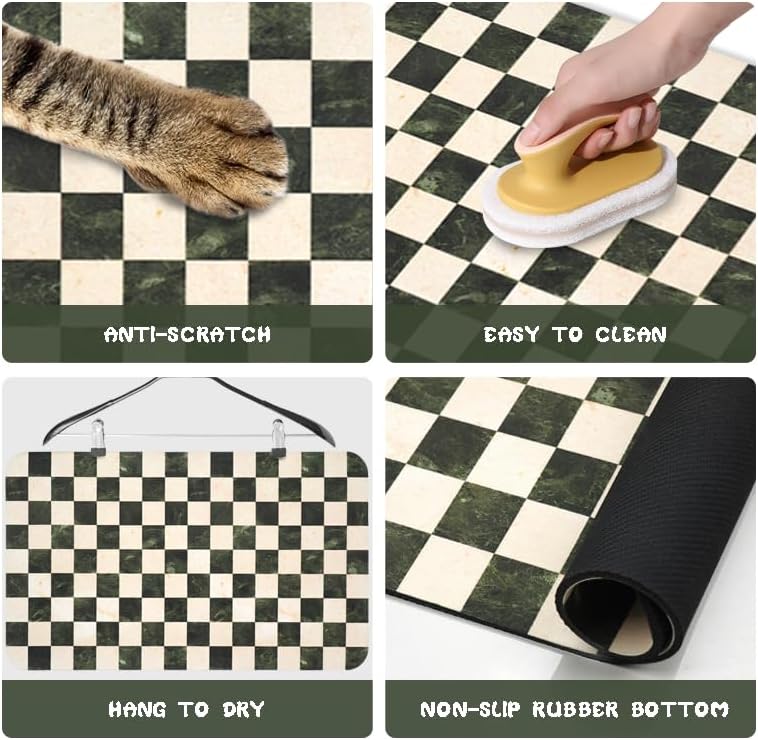 Dog Food Mats for Floors Waterproof, Pet Water Bowl Mats Pet Feeding Absorbent Placemats Plaid 16 * 24 inch