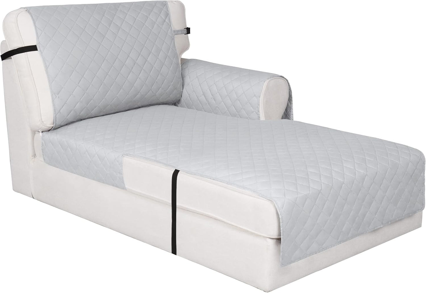 Easy-Going Reversible Chaise Lounge Couch Cover Water Resistant Sofa Cover Sectional L Shaped Sofa Slipcover with Adjustable Straps Furniture Protector for Dogs (115X34 in, Light Gray/Light Gray)