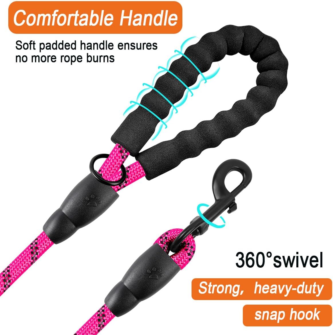 BARKBAY Dog Leashes for Large Dogs Heavy Duty Dog Leash 4/5/6 FT with Comfortable Padded Handle and Highly Reflective Threads for Medium Large Dogs Walking Training Running (6FT-1/2'',Fushcia)