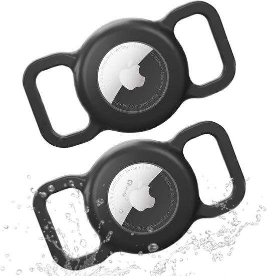 Dog Collar AirTag Holder Waterproof, 2 Pack Apple AirTag Case for Dogs, Dog Air Tag. Holder Collar for Pet Collar, Silicone Anti-Lost Airtag Full Body Protective Cover for Cat Collars-Black