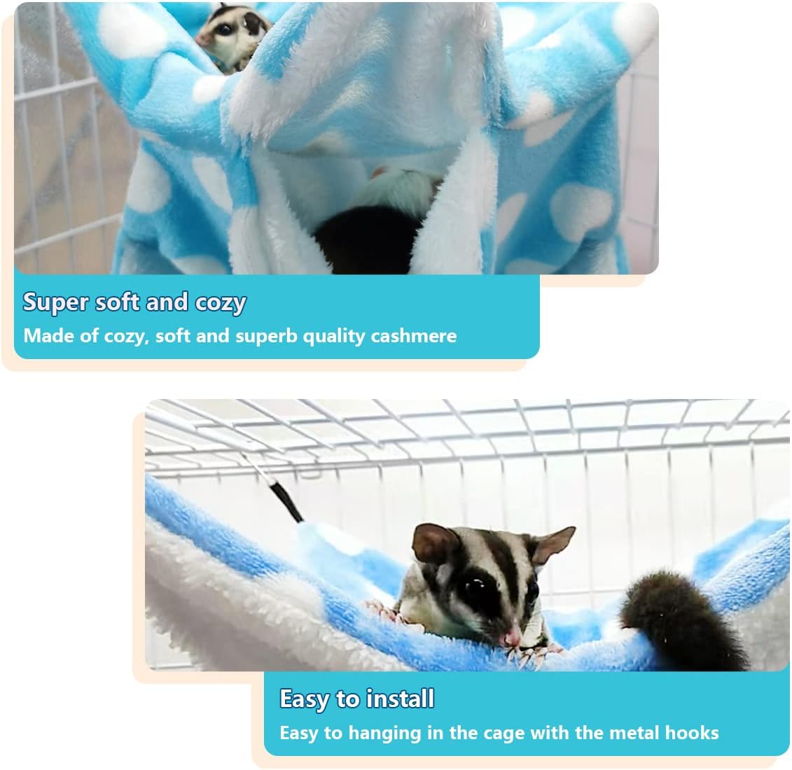 LEFTSTARER Rat Ferret Sugar Glider Cage Hammock Bedding Small Pet Cage Accessories Toy Triple-Layer Hammock Bedding for Hamster Guinea Pig Sugar Glider Rat Ferret Chinchilla Playing Sleeping (Blue)