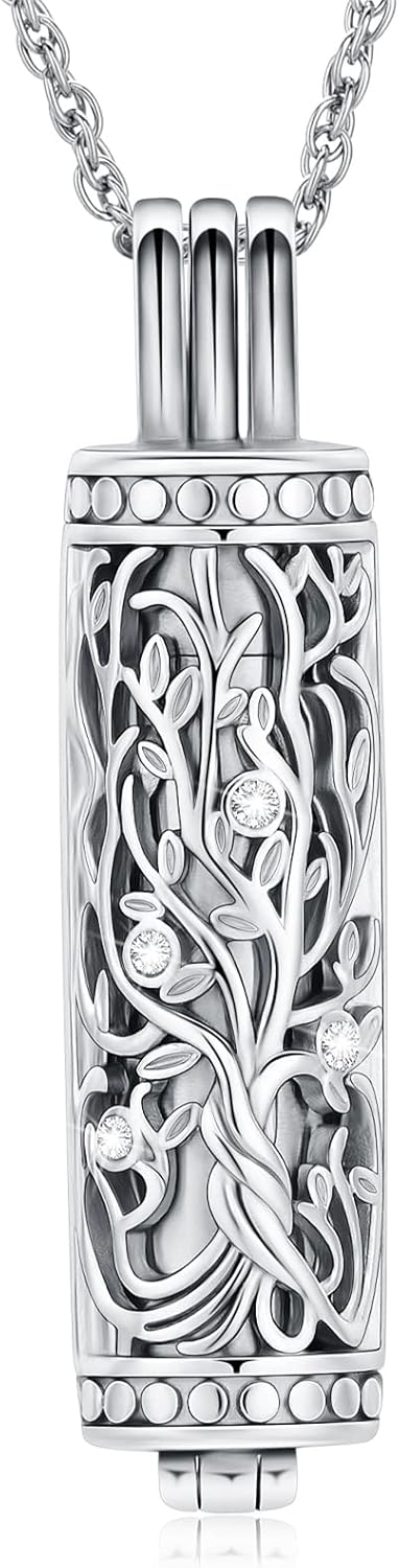 shajwo Cylinder Cremation Jewelry Tree of Life Urn Ashes Necklace for Women Men Vial Cremation Ash Pendant Loved One Memorial Jewelry