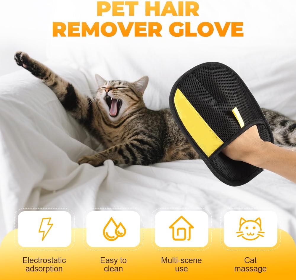 Electrostatic Gloves Pet Hair Removal Glove for Cats & Dogs, 2025 New Pet Hair Remover Glove for Couch, Furniture, Carpet, Curtain, Washable Reusable Animal Fur Removal Tool (3PCS)