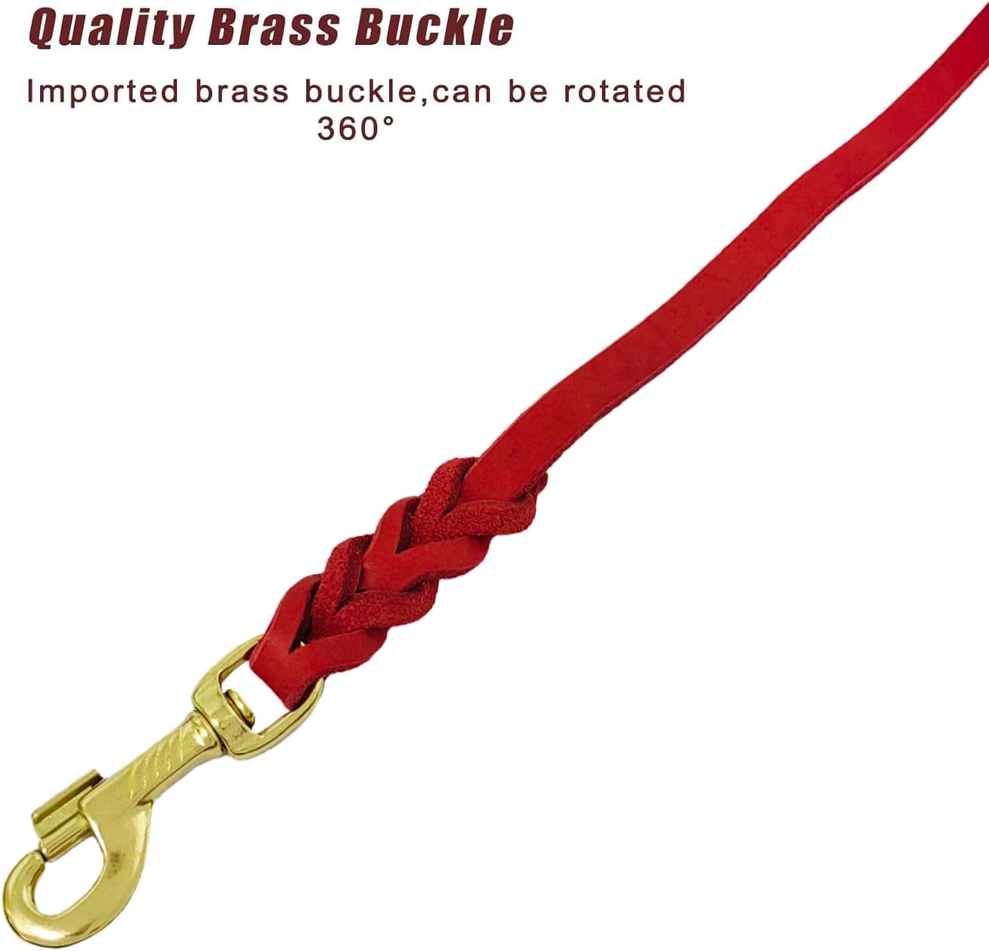 LWBMG Leather Dog Leash - 4ft x 1/2 inch, Braided, Comfortable Training Leash for Small & Medium Dogs - Red