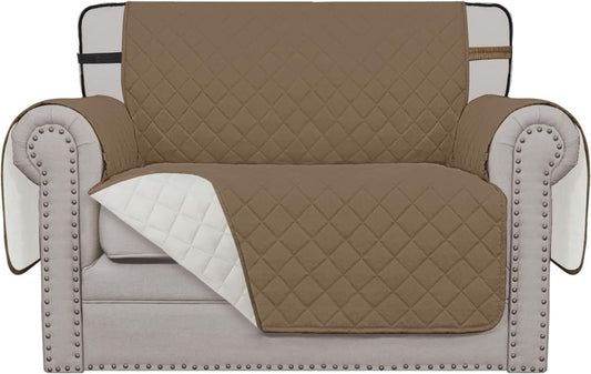 Easy-Going Reversible Chair Cover Washable Sofa Cover for Dogs Water Resistant Couch Slipcover Furniture Protector Cover with Adjustable Straps for Pets (Chair 30 in, Camel/Ivory)