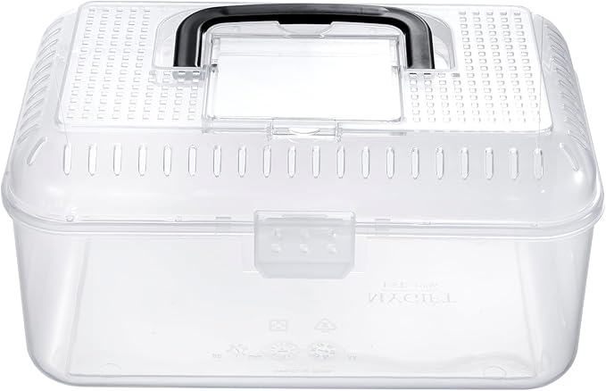 MyGift 9.5 x 6 Inch Clear Portable Insect Reptile Terrarium Tank with Black Carrying Handle, Transparent Travel Carrier for Insects Arachnids Amphibians Small Reptiles