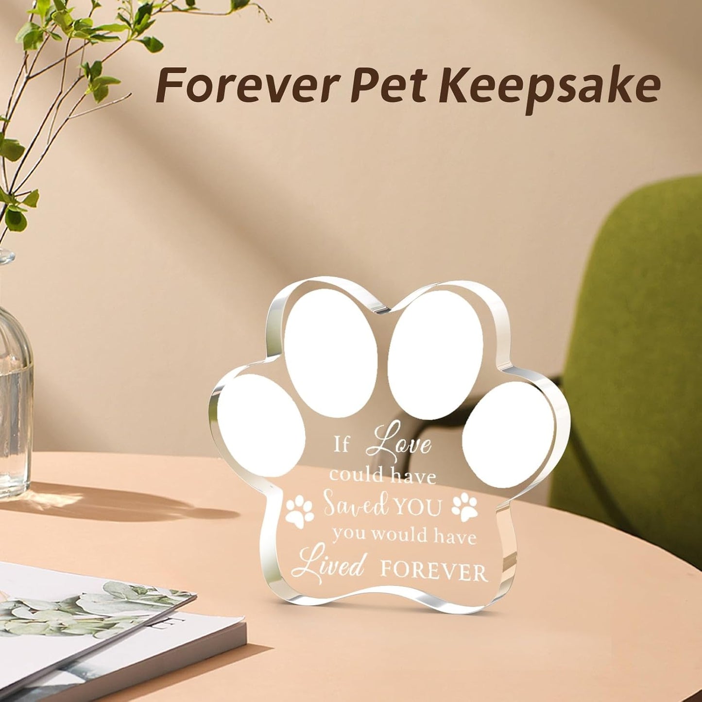 Cynlsum Pet Memorial Ornament Remembrance Gifts: Loss of Dog Cat Sympathy Gift Crystal Cute Paw Shape Decor Ornament for Dogs Puppy Keepsake