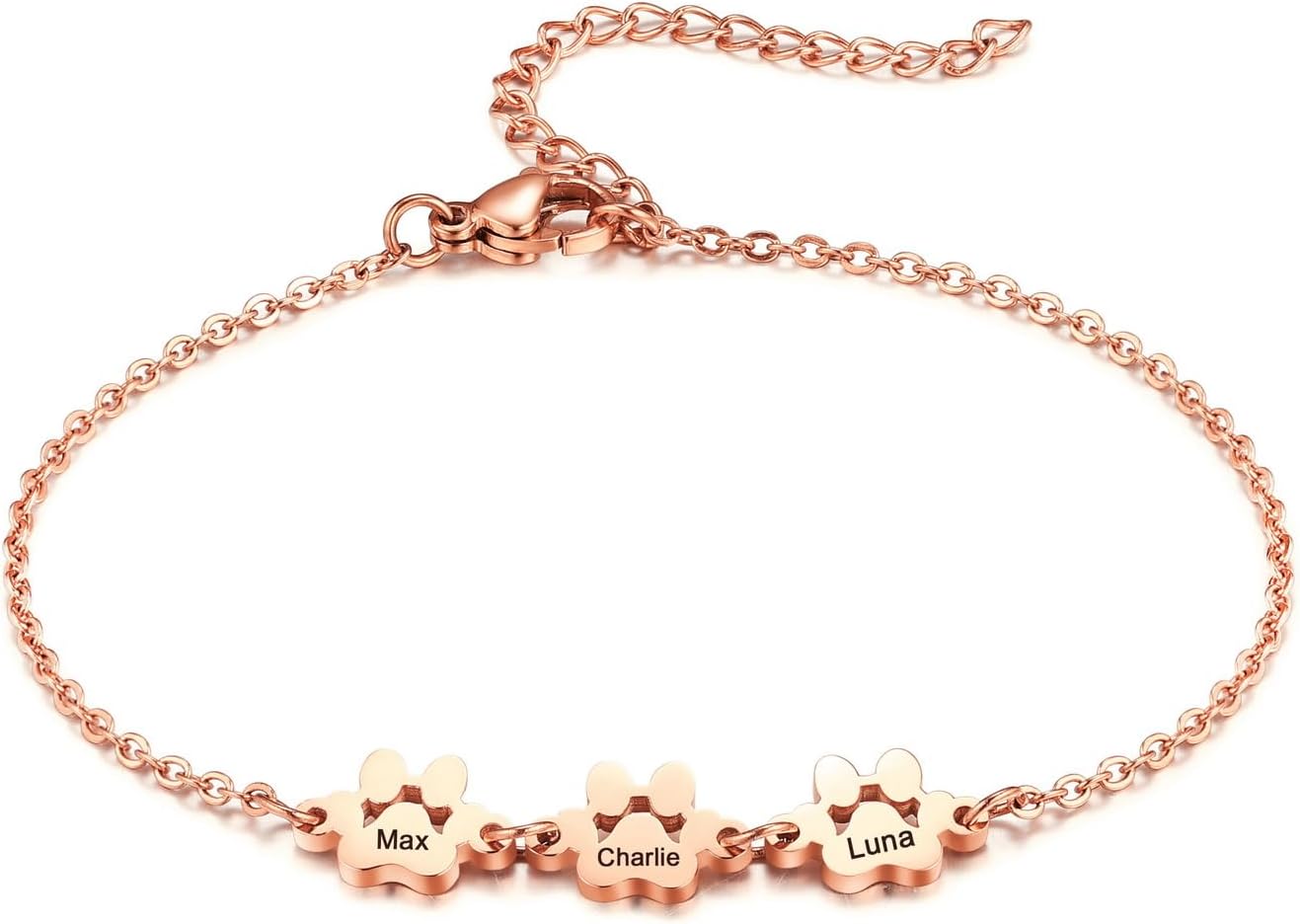 MeMeDIY Personalized Paw Print Bracelet for Women Engraved 1-5 Names Dog Cat Pet Paw Bracelet Adjustable Chain Dog Jewelry Memorial Gifts for Pet Lovers