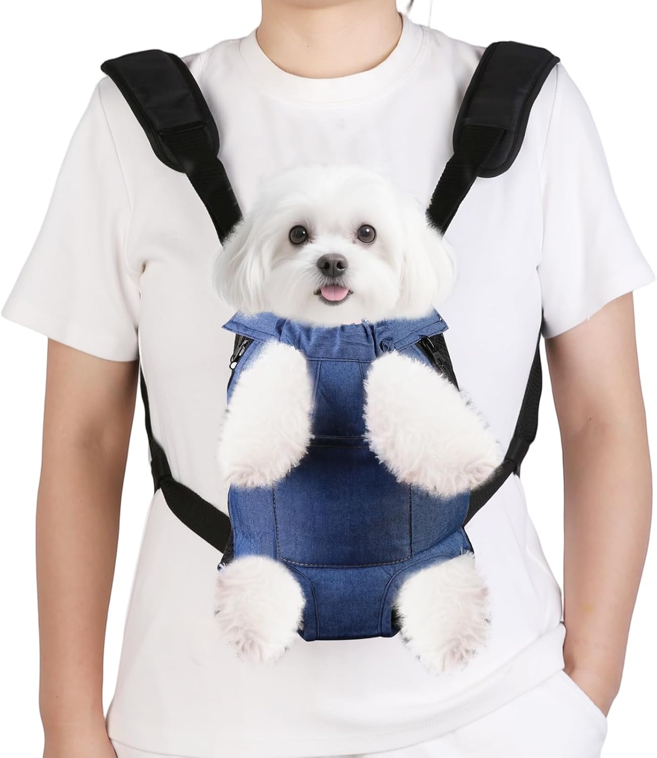 Inspack Dog Backpack Carrier/Cat Carrier, Adjustable Pet Front Carriers Travel Bag for Puppy Dogs, Legs Out, Soft Ventilated Dog Chest Carry Backpacks for Hiking/Camping, 10-16 lbs, Indigo Denim