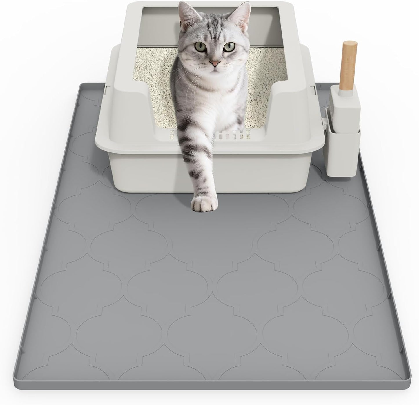 Cat Mat for Litter Box, 34" X 22" Large Silicone Cat Litter Trapping Mat, Easy Clean for Scatter Control, Soft on Kitty Paws, Waterproof, Urine-Proof, Non-Slip Kitty Litter Mat for Floor, Gray