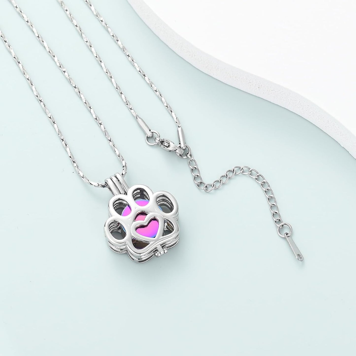 Imrsanl Pet Ashes Necklace Cremation Jewelry for Cat Dog Ashes Pendant Paw Print Urn Necklace for Women Men Keepsake Jewelry for Memorial Locket