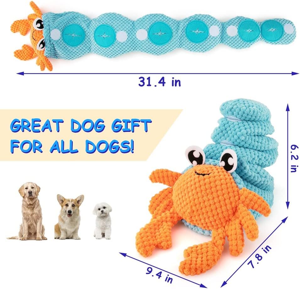 AWOOF Hermit Crab Shape Squeaky Dog Chew Toys - Interactive Snuffle Toys for Small & Medium Dogs, Release Stress & Train Natural Foraging Instincts