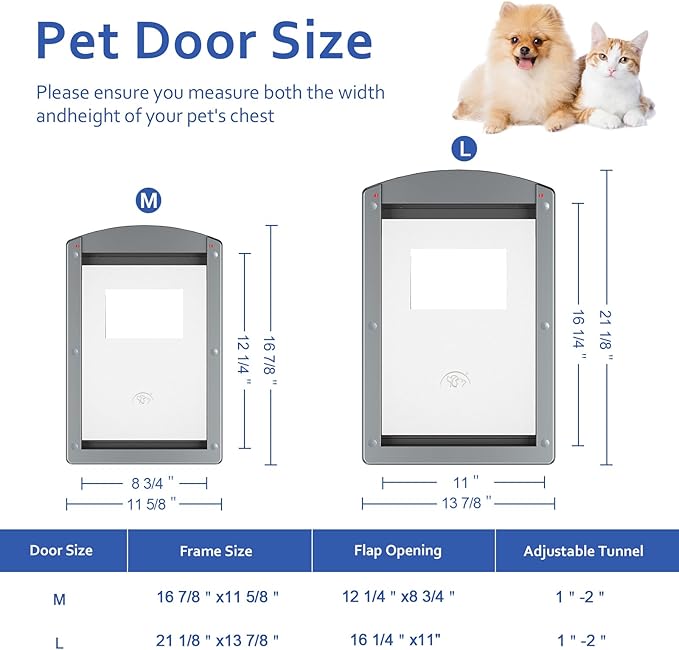 [Classicmacher] Dog Door for Large Dogs, White Frame Door for L arge Dogs, Strong Plastic Doggy Door and L arge Pets with Sliding Lock Panel and Magnetic Soft Flap (Large, Smoky Grey)