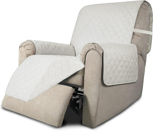 Easy-Going Recliner Chair Slipcover Reversible Sofa Cover Water Resistant Couch Cover Furniture Protector with Elastic Straps for Pets Dog (Recliner 22 inch, Ivory/Ivory)