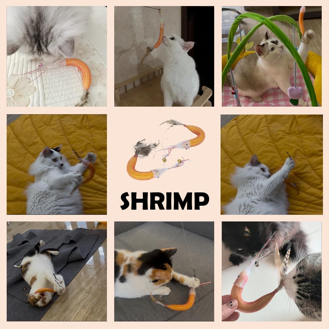 Cat Insect Feather Toys Replacement - 2 Pcs Handmade Natural Shrimps - Cat Toy Wand Refills - Interactive Kitten Teaser Wand Attachments - Kitty Toys for Indoor Cats Play