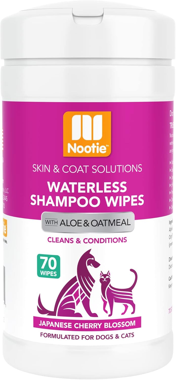 Nootie Waterless Shampoo Wipes for Dogs & Cats - Long Lasting Japanese Cherry Blossom Fragrance - Sold in Over 10,000 Vet Clinics and Pet Stores Worldwide, Made in USA - 70 Count