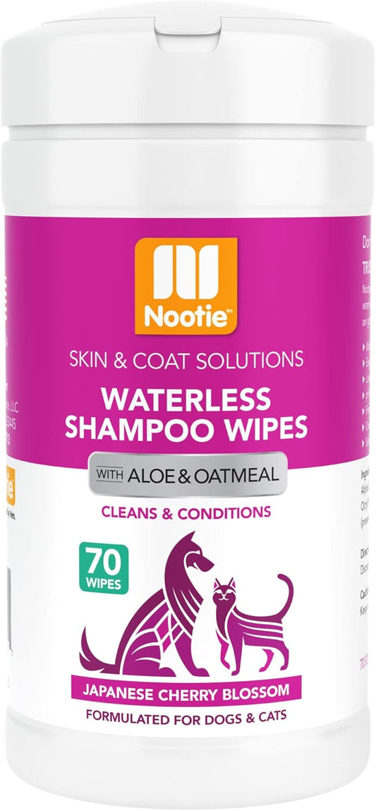 Nootie Waterless Shampoo Wipes for Dogs & Cats - Long Lasting Japanese Cherry Blossom Fragrance - Sold in Over 10,000 Vet Clinics and Pet Stores Worldwide, Made in USA - 70 Count