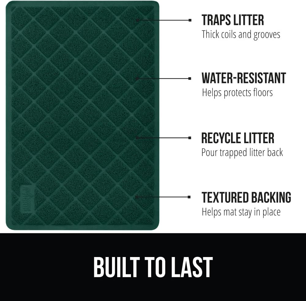 GORILLA GRIP Cat Litter Box Mat, Water Resistant, US Designed Kitty Litter Trapping Mats, Easy to Clean, Scatter Control, Less Mess and Clean Floors, Kitten Supplies for Indoor Cats 24x17 Hunter Green