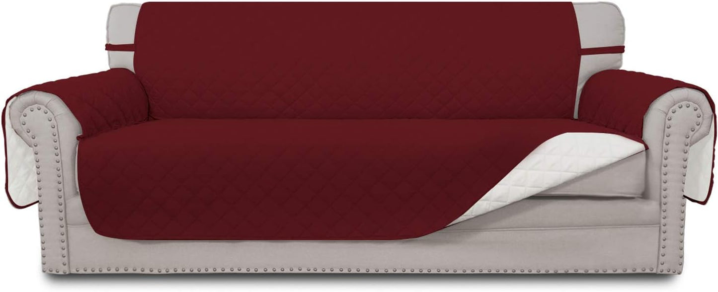 Easy-Going Reversible Couch Cover for 3 Cushion Couch Sofa Cover for Dogs Water Resistant Furniture Protector Cover with Foam Sticks Elastic Straps for Pet Cat (Sofa, Christmas Red/Ivory)