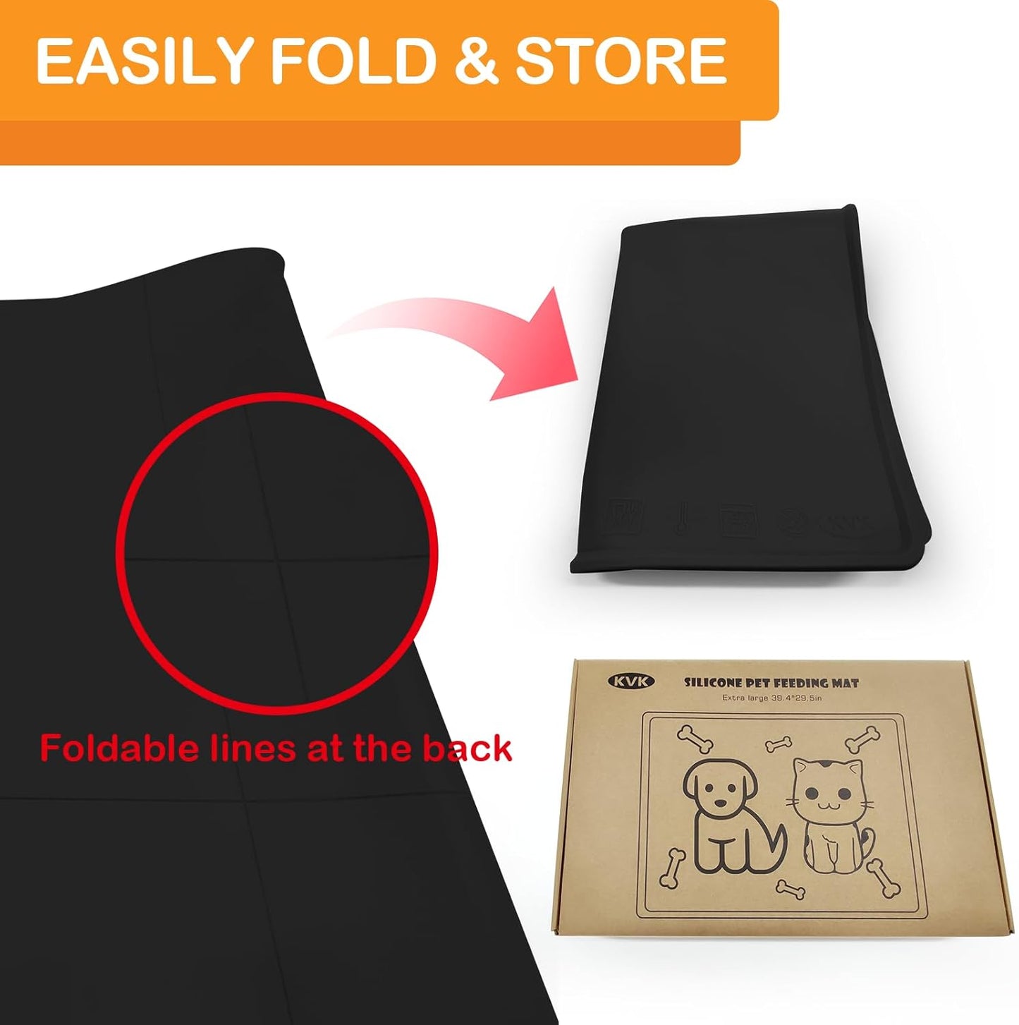 Dog Water Mat 39.4×29.5in - Silicone Dog Mat for Food and Water Extra Large - Pet Food Mat for Floors Waterproof - Pet Feeding Mat Prevent Water Food Spills - Black