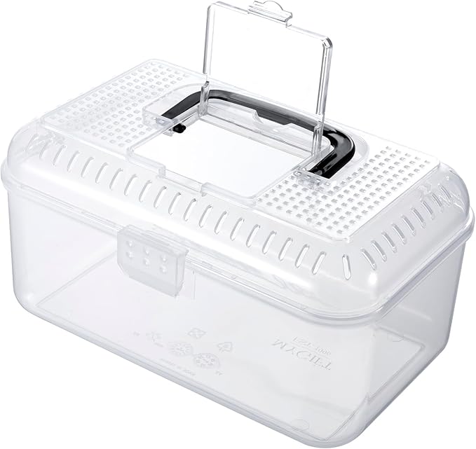 MyGift 9.5 x 6 Inch Clear Portable Insect Reptile Terrarium Tank with Black Carrying Handle, Transparent Travel Carrier for Insects Arachnids Amphibians Small Reptiles