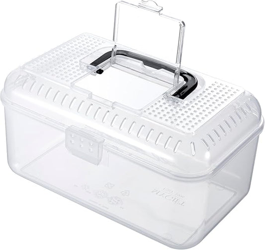 MyGift 9.5 x 6 Inch Clear Portable Insect Reptile Terrarium Tank with Black Carrying Handle, Transparent Travel Carrier for Insects Arachnids Amphibians Small Reptiles