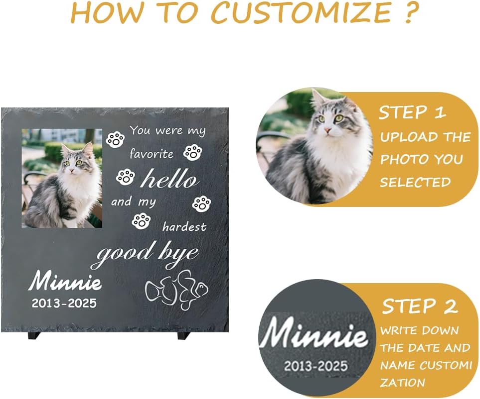 Custom Pet Memorial Stone - Personalized Cat Grave Marker with Name & Photo - Sympathy Gifts for Loss of Beloved Pet - Cemetery Decor - Rainbow Bridge Memorial for Cats (Style K)