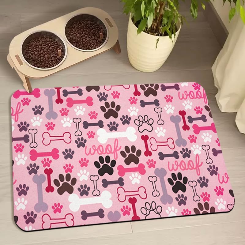 Dog Food Mats for Floors Waterproof, Pet Water Bowl Mats Pet Feeding Absorbent Placemats Pink 12 * 20 inch