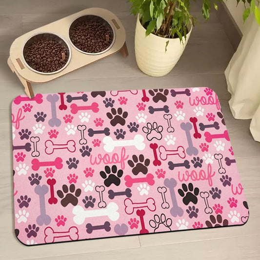 Dog Food Mats for Floors Waterproof, Pet Water Bowl Mats Pet Feeding Absorbent Placemats Pink 12 * 20 inch