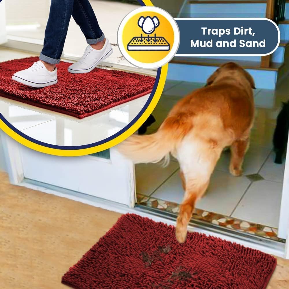 Muddy Mat® Shown on TV – Super Absorbent Microfiber Dog Door Mat for Muddy Paws, Non-Slip Washable Pet Rug, Quick Dry Chenille Entryway Carpet, Machine Washable Indoor Outdoor mat, Red 59"x24"