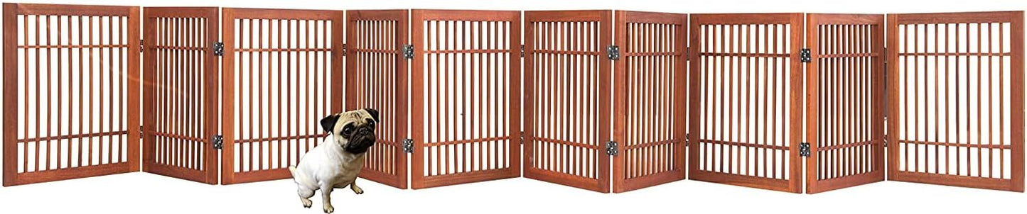 Urnporium Pet Dog Gate Strong and Durable Freestanding Folding Acacia Hardwood Portable Wooden Fence Indoors or Outdoors Foldable pet Barrier for The House (Brown Pet Gate, 10 Panel 24" Tall)