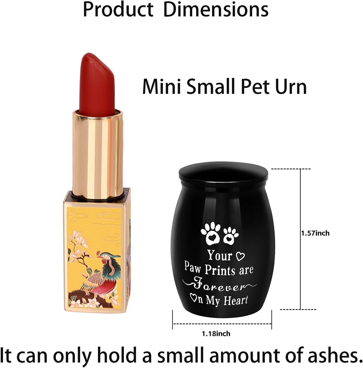 1.57 inches Small Black Pet Urn for Ashes – Keepsake Aluminum Memorial Urn with Engraved Paw Print Design – Ideal for Cats, Dogs & Tiny Pets