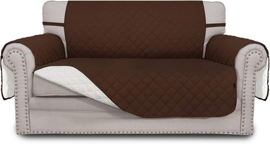 Easy-Going Reversible Loveseat Couch Cover for 2 Cushion Couch Sofa Cover for Dogs Water Resistant Furniture Protector with Foam Sticks Elastic Straps for Pet (Loveseat, Coffee/Ivory)