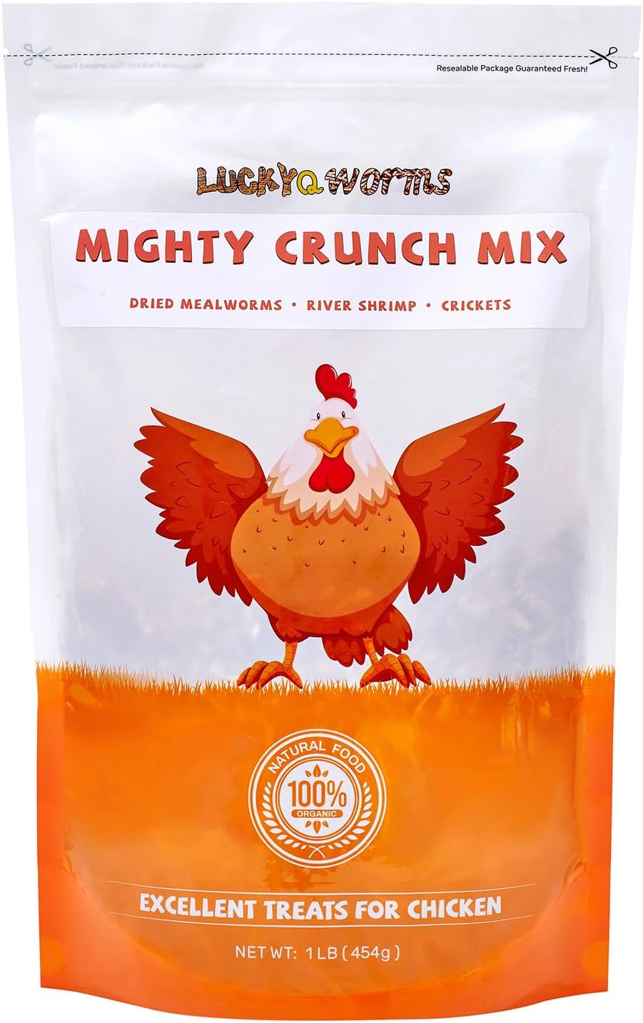 Mighty Crunch Mix Aquatic Turtle Food - 1 Lbs Resealable Bag of High Protein Insect Blend, Dried Mealworms, River Shrimp, Crickets - for Turtles, Reptiles & Amphibians, Chicken, Birds