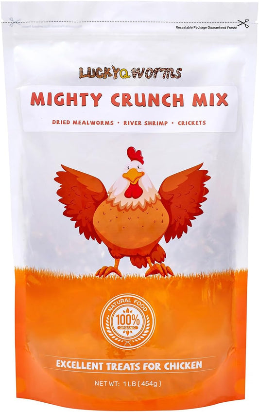 Mighty Crunch Mix Aquatic Turtle Food - 1 Lbs Resealable Bag of High Protein Insect Blend, Dried Mealworms, River Shrimp, Crickets - for Turtles, Reptiles & Amphibians, Chicken, Birds