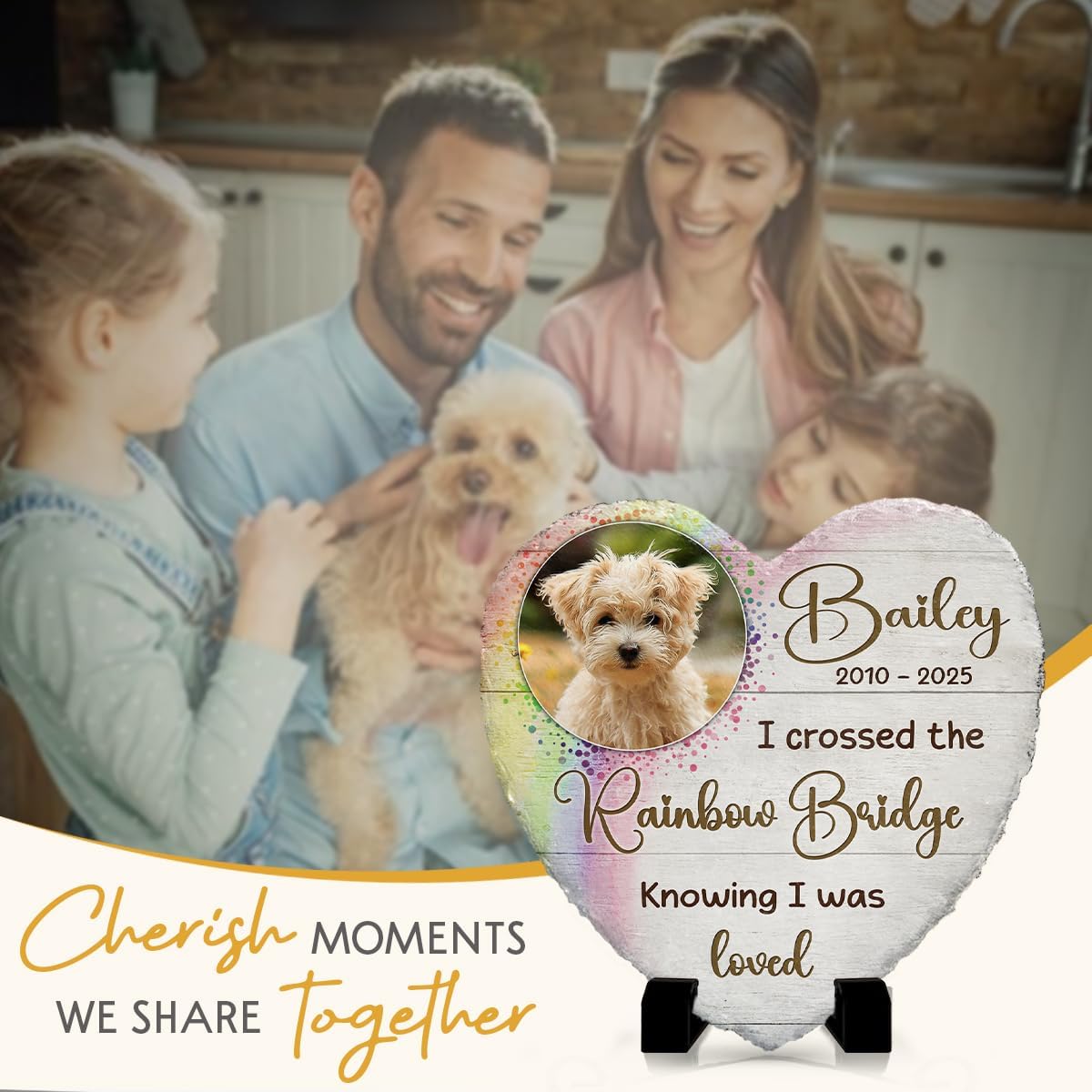 Personalized Pet Memorial Stones for Dogs - Rainbow Bridge Dog Memorial Gifts - Custom Heart Stone Plaque for Grave Markers - Loss Sympathy Gift