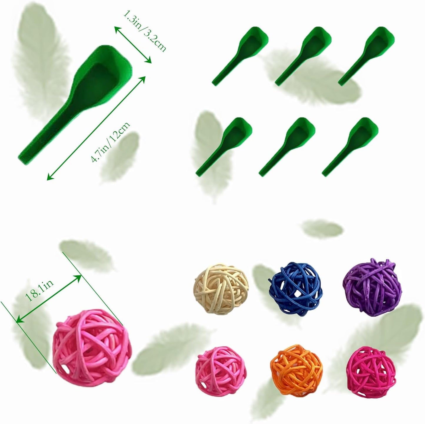 PINVNBY 6 Pieces Stainless Steel Bird Feeding Dish Cups,Parrot Feeder Parakeet Food Water Bowls with Clamp Holder & 6 Pcs Bird Spoon & 6 Pcs Birds Ball Toys for Budgies Macaw Small Animal(L)