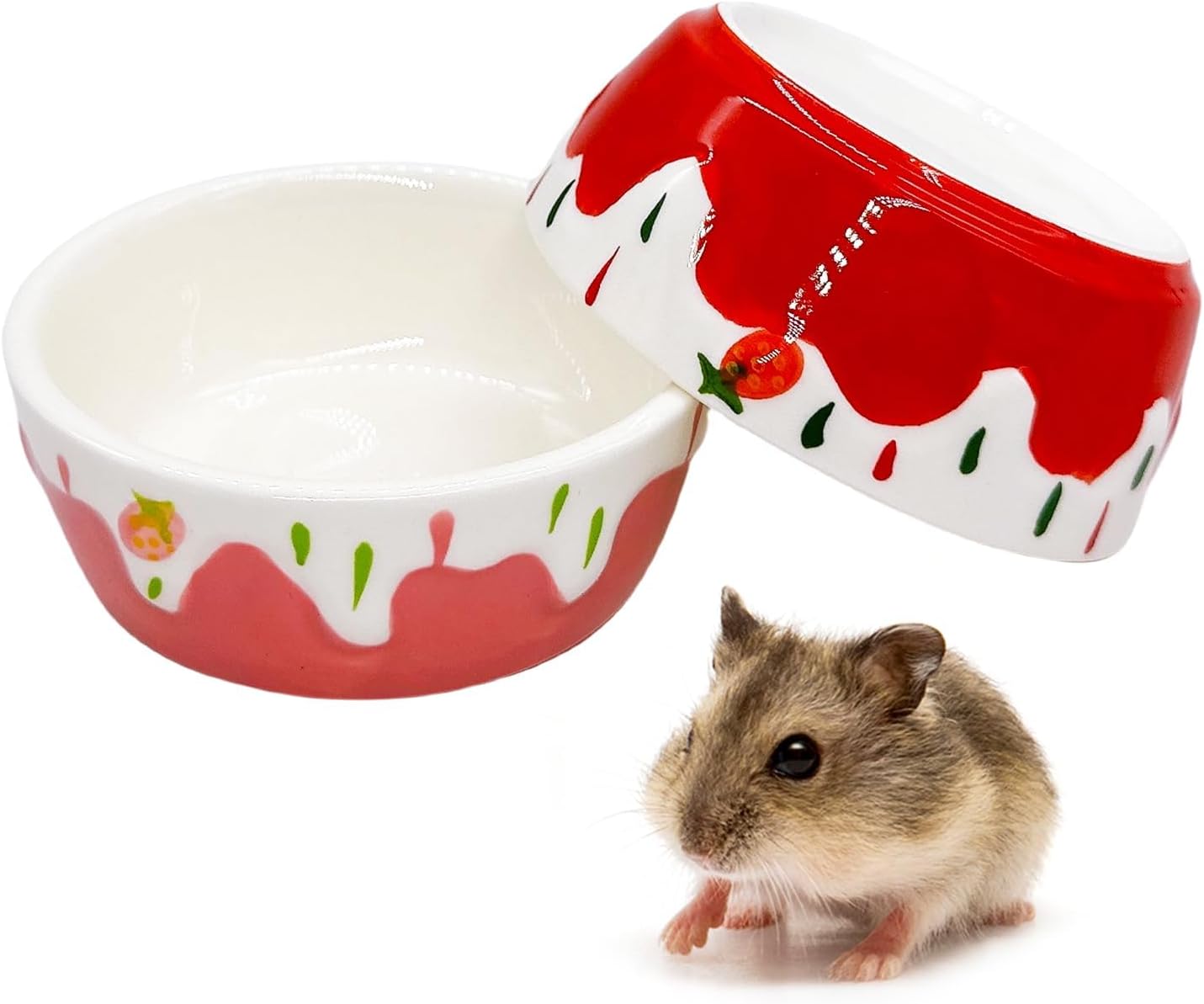 2 Pack Hamster Food Bowl Small Animals Ceramic Food Water Bowl Prevent Tipping Moving for Gerbil Chinchilla Hedgehog Rat (Color: Pink + Red)