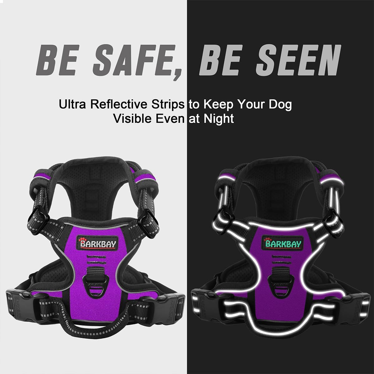 BARKBAY No Pull Dog Harness Front Clip Heavy Duty Reflective Easy Control Handle for Large Dog Walking(Purple,XS)