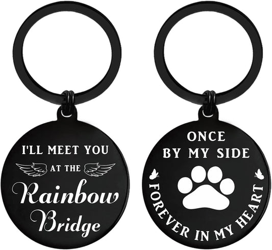 ENGZHI Rainbow Bridge Pet Memorial Keychain Gifts - Once By My Side Forever In My Heart - Loss of Pet Sympathy Bereavement Gift Dog Cat
